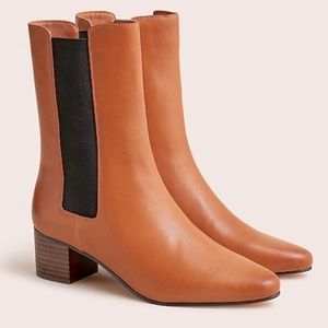 J Crew Leather High-Shaft Stacked Heel Boots in Rich Caramel Size 7
